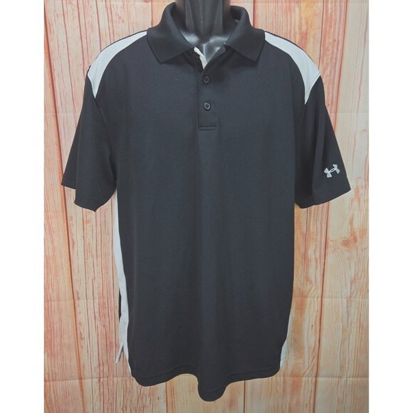 Under Armour Mens Black HeatGear Polo Large - Picture 1 of 8
